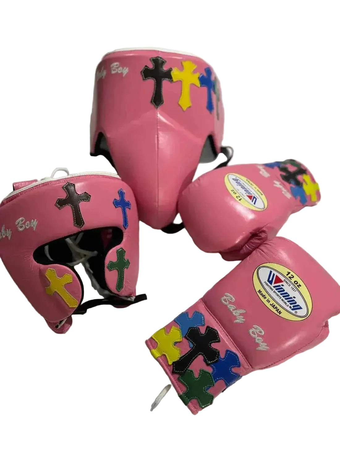 Winning Professional Boxing Training Set - Custom Pink Multi-Color Cross Patch Edition - PunchPro Boxing