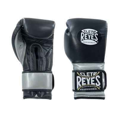 Cleto Reyes Professional High-Compression Hook & Loop Training & Sparring Gloves - Black & Silver - All Sizes Available - PunchPro Boxing