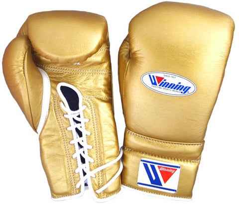Winning Boxing Gloves - Metallic Gold Professional Lace-Up Design - PunchPro Boxing