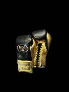 No Boxing No Life Boxing Gloves - Professional Lace-Up Black & Metallic Gold Edition - PunchPro Boxing