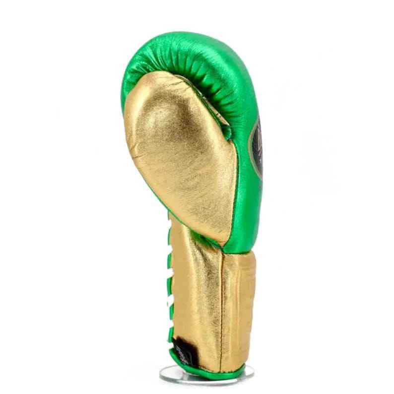 No Boxing No Life Professional Lace-Up Boxing Gloves - Metallic Lime Green & Gold Edition - PunchPro Boxing
