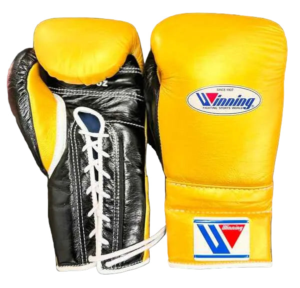 Winning Boxing Gloves - Professional Lace-Up Design in Custom Yellow & Black - PunchPro Boxing