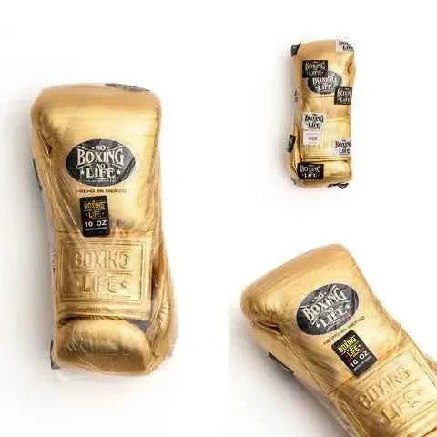 No Boxing No Life Professional Lace-Up Boxing Gloves - Metallic Gold Edition - PunchPro Boxing