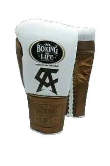 No Boxing No Life Boxing Gloves - Professional Lace-Up White & Bronze Edition - PunchPro Boxing