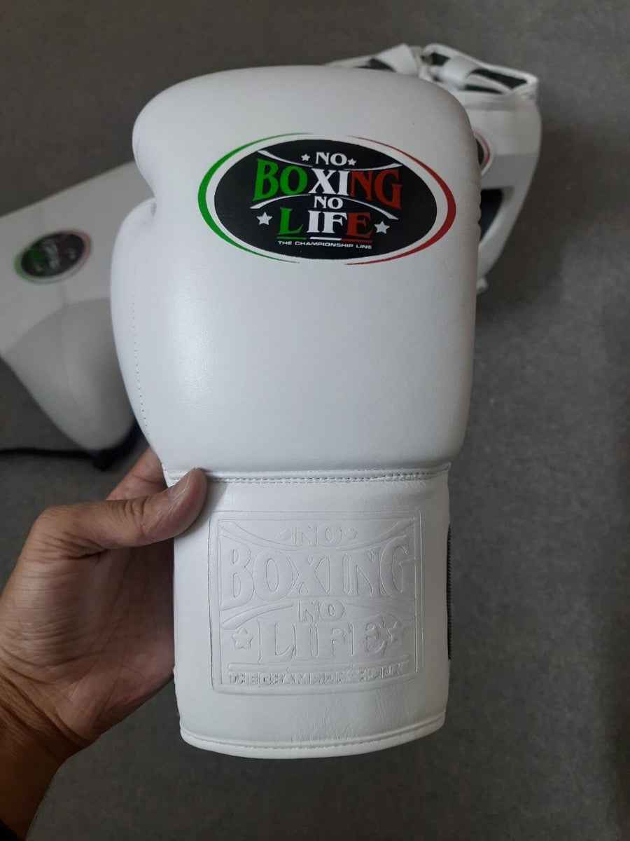 No Boxing No Life Professional Gloves, Headguard, and Groinguard Set - All-White Custom Edition - PunchPro Boxing