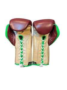 No Boxing No Life Boxing Gloves - Professional Lace-Up Boxing Gloves in Burgundy & Lime Green Squad Edition - PunchPro Boxing