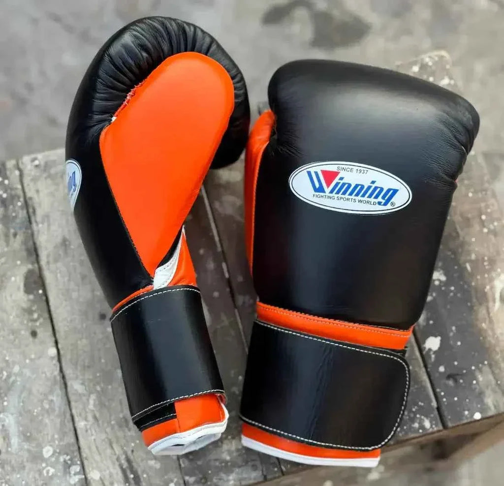 Winning Professional Velcro Boxing Gloves - Custom Black & Orange - PunchPro Boxing