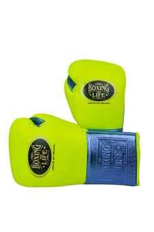 No Boxing No Life Boxing Gloves - Lime Green & Metallic Blue Edition for Elite Performance - PunchPro Boxing