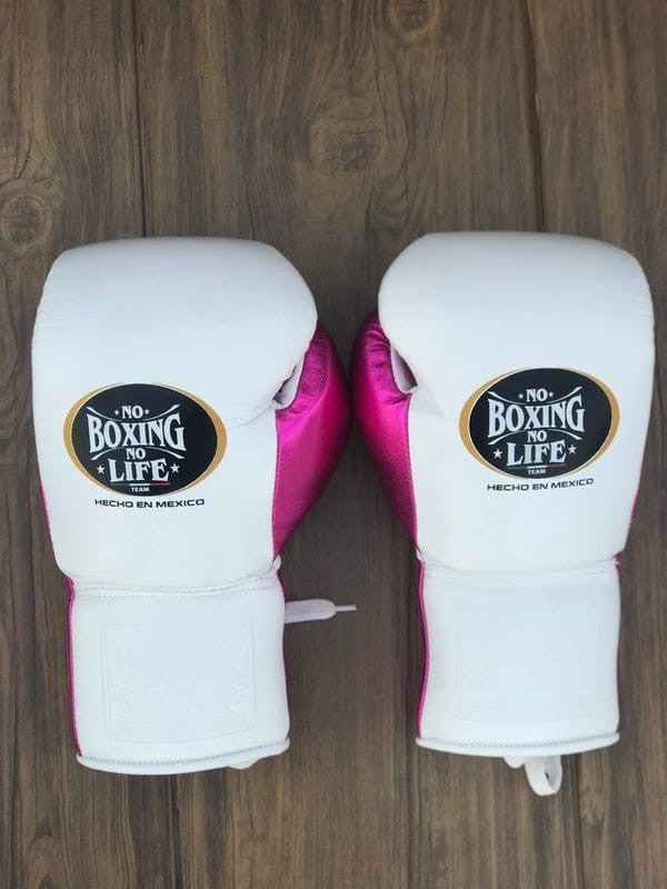 No Boxing No Life Boxing Set – Metallic Pink & White Handmade Gloves, Headgear & Groin Guard (8oz–16oz) from Mexico - PunchPro Boxing