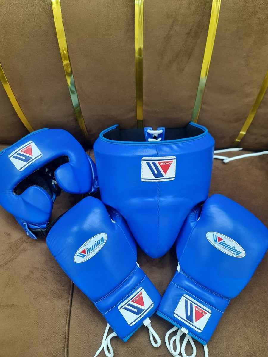 Winning Professional Boxing Training Set - Blue (Gloves, Headgear & Groin Guard) - PunchPro Boxing