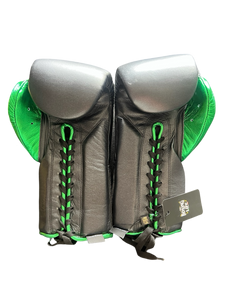 No Boxing No Life Professional Lace-Up Boxing Gloves - Grey & Forest Green Edition - PunchPro Boxing