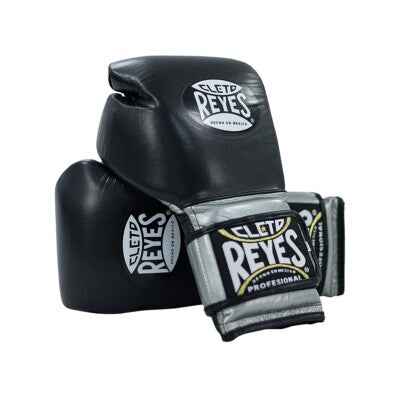 Cleto Reyes Professional High-Compression Hook & Loop Training & Sparring Gloves - Black & Silver - All Sizes Available - PunchPro Boxing