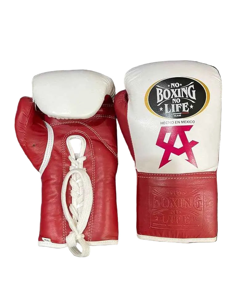 No Boxing No Life Professional Lace-Up Boxing Gloves - Red & White Edition - PunchPro Boxing