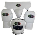 No Boxing No Life Professional Gloves, Headguard, and Groinguard Set - All-White Custom Edition - PunchPro Boxing