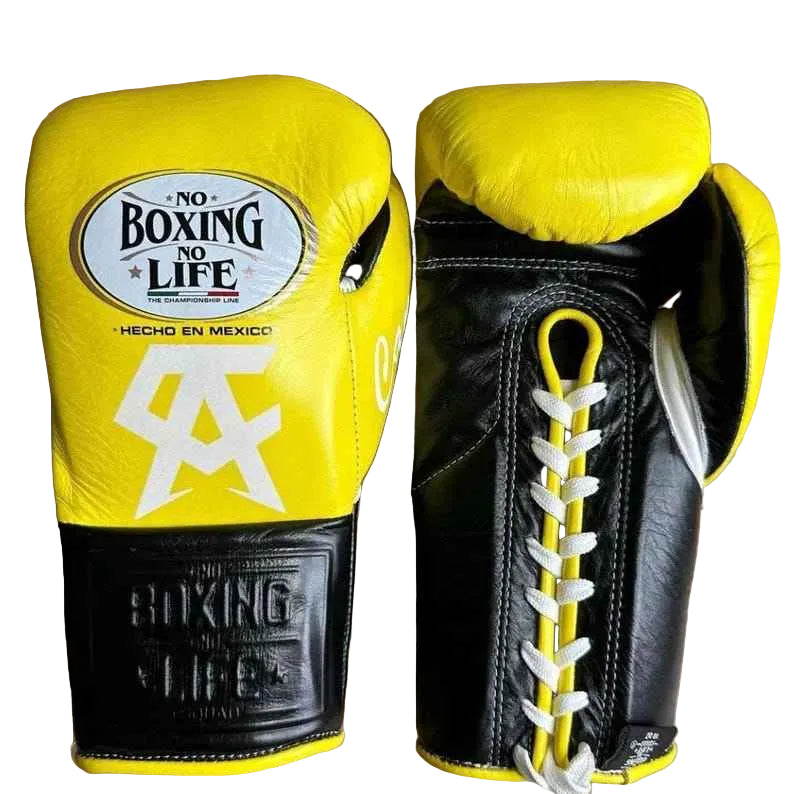 No Boxing No Life Professional Lace-Up Boxing Gloves - Yellow & Black Edition - PunchPro Boxing