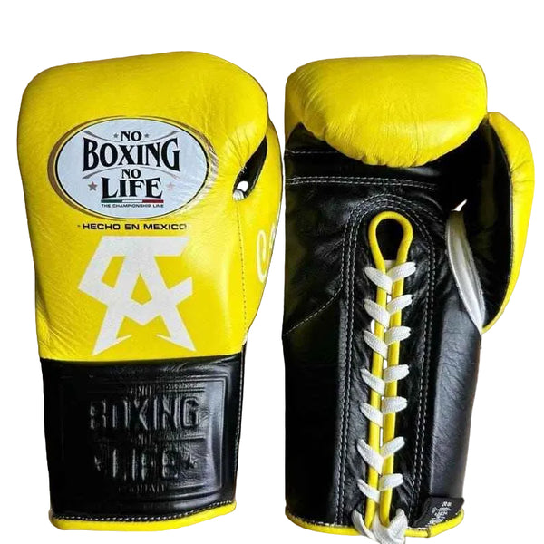No Boxing No Life Professional Lace-Up Boxing Gloves - Yellow & Black Edition - PunchPro Boxing