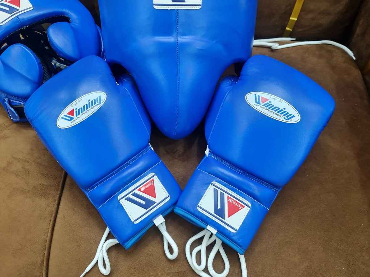 Winning Professional Boxing Training Set - Blue (Gloves, Headgear & Groin Guard) - PunchPro Boxing