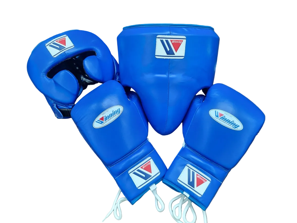 Winning Professional Boxing Training Set - Blue (Gloves, Headgear & Groin Guard) - PunchPro Boxing