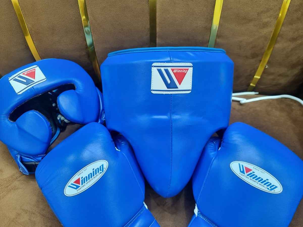 Winning Professional Boxing Training Set - Blue (Gloves, Headgear & Groin Guard) - PunchPro Boxing