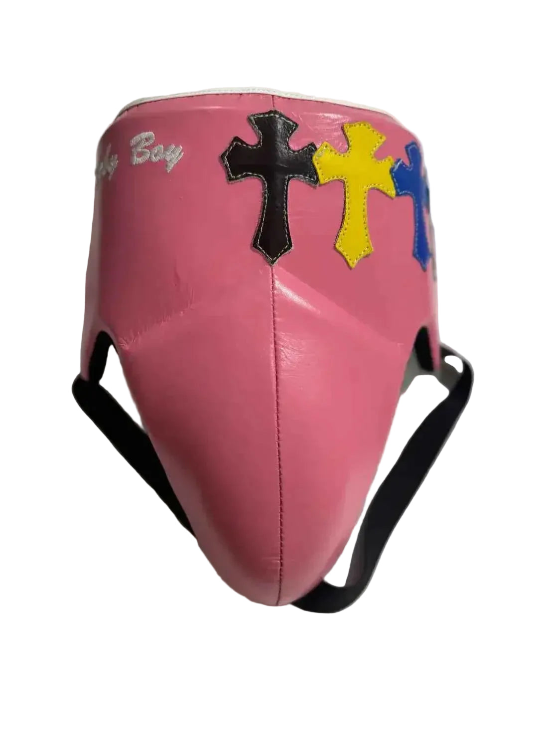 No Boxing No Life Professional Custom Groinguard - Bubblegum Pink & Multi-Color Cross Edition - PunchPro Boxing