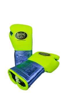 No Boxing No Life Boxing Gloves - Lime Green & Metallic Blue Edition for Elite Performance - PunchPro Boxing