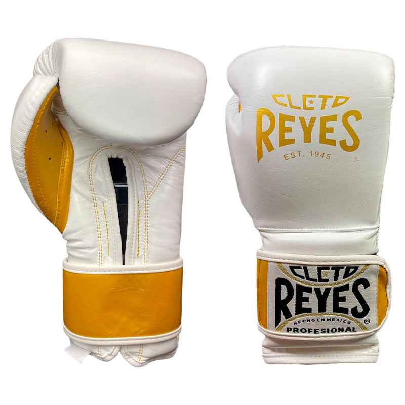 Cleto Reyes Training Gloves - High-Compression Hook & Loop Sparring Gloves in Arctic White & Gold - Available in All Sizes - PunchPro Boxing