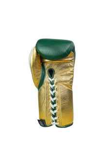 No Boxing No Life Boxing Gloves - Professional Lace-Up Gloves in Forest Green, White & Gold Edition - PunchPro Boxing