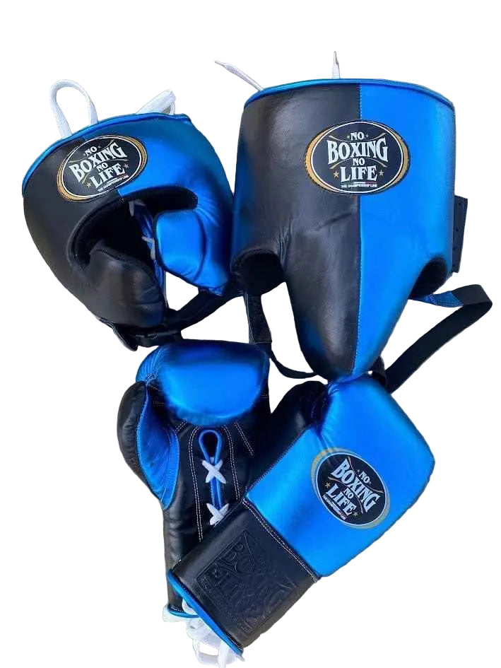 No Boxing No Life Boxing Set - Blue & Black Gloves, Headgear & Groin Guard | Authentic Mexican Gear (8oz–16oz) - PunchPro Boxing