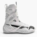 Nike HyperKo 2 boxing shoes in sleek white and black featuring a high-top ankle support frame and a split traction sole available at PunchPro Boxing.