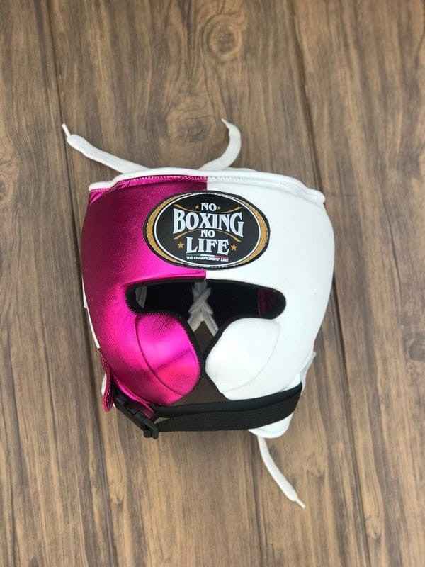 No Boxing No Life Boxing Set – Metallic Pink & White Handmade Gloves, Headgear & Groin Guard (8oz–16oz) from Mexico - PunchPro Boxing