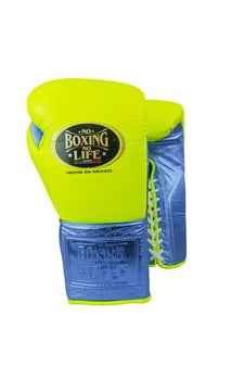 No Boxing No Life Boxing Gloves - Lime Green & Metallic Blue Edition for Elite Performance - PunchPro Boxing