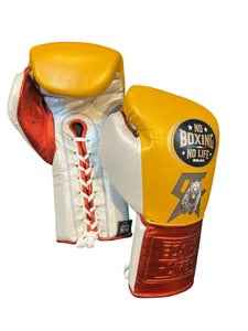No Boxing No Life Professional Lace-Up Boxing Gloves - Mustard & Metallic Red Squad Edition, Ultimate No Boxing No Life Boxing Gloves - PunchPro Boxing