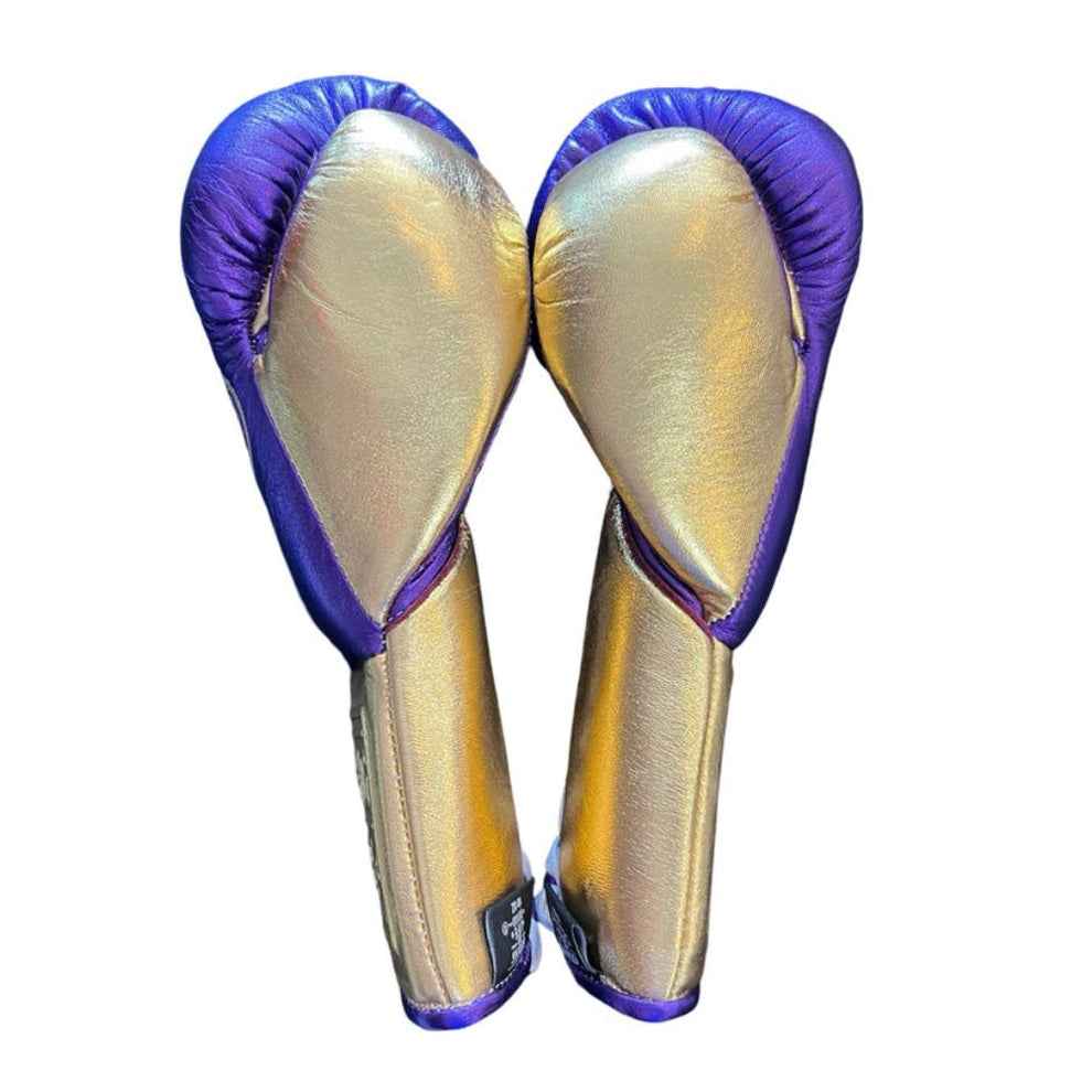 No Boxing No Life Professional Lace-Up Boxing Gloves - Metallic Purple & Gold Edition - PunchPro Boxing