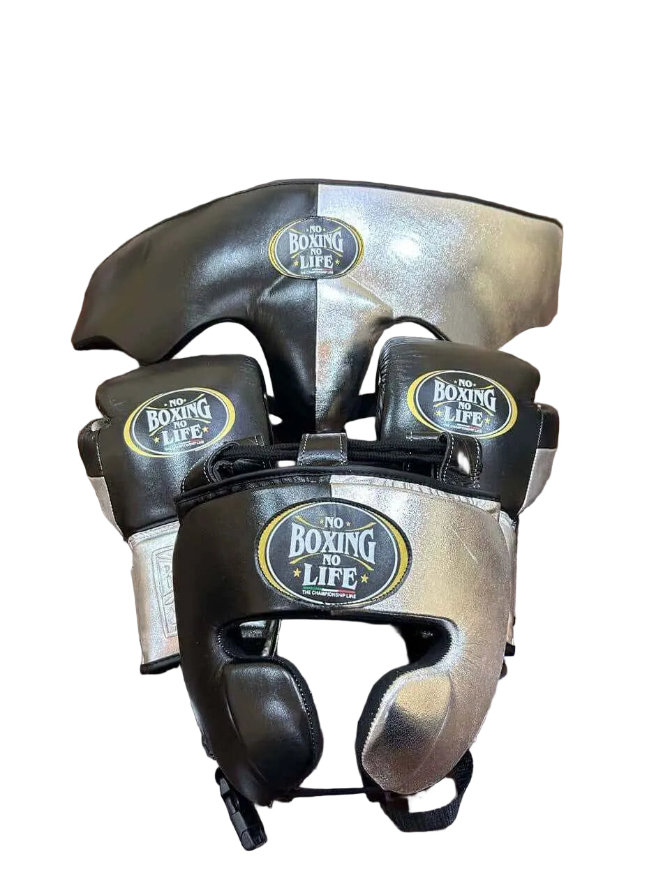 No Boxing No Life Sparring Gear Black & Silver Headgear & Body Protector Set (8oz–20oz) – Professional Boxing Training Equipment - PunchPro Boxing