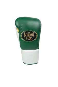 No Boxing No Life Boxing Gloves - Professional Lace-Up Gloves in Forest Green, White & Gold Edition - PunchPro Boxing