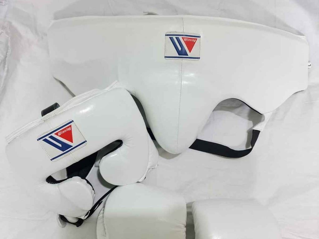 Winning Professional Boxing Training Set - White (Gloves, Headgear & Groin Guard) - PunchPro Boxing