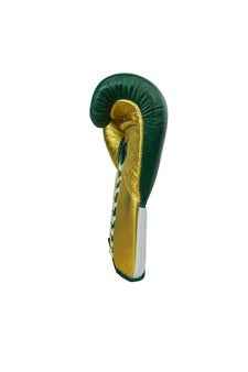 No Boxing No Life Boxing Gloves - Professional Lace-Up Gloves in Forest Green, White & Gold Edition - PunchPro Boxing