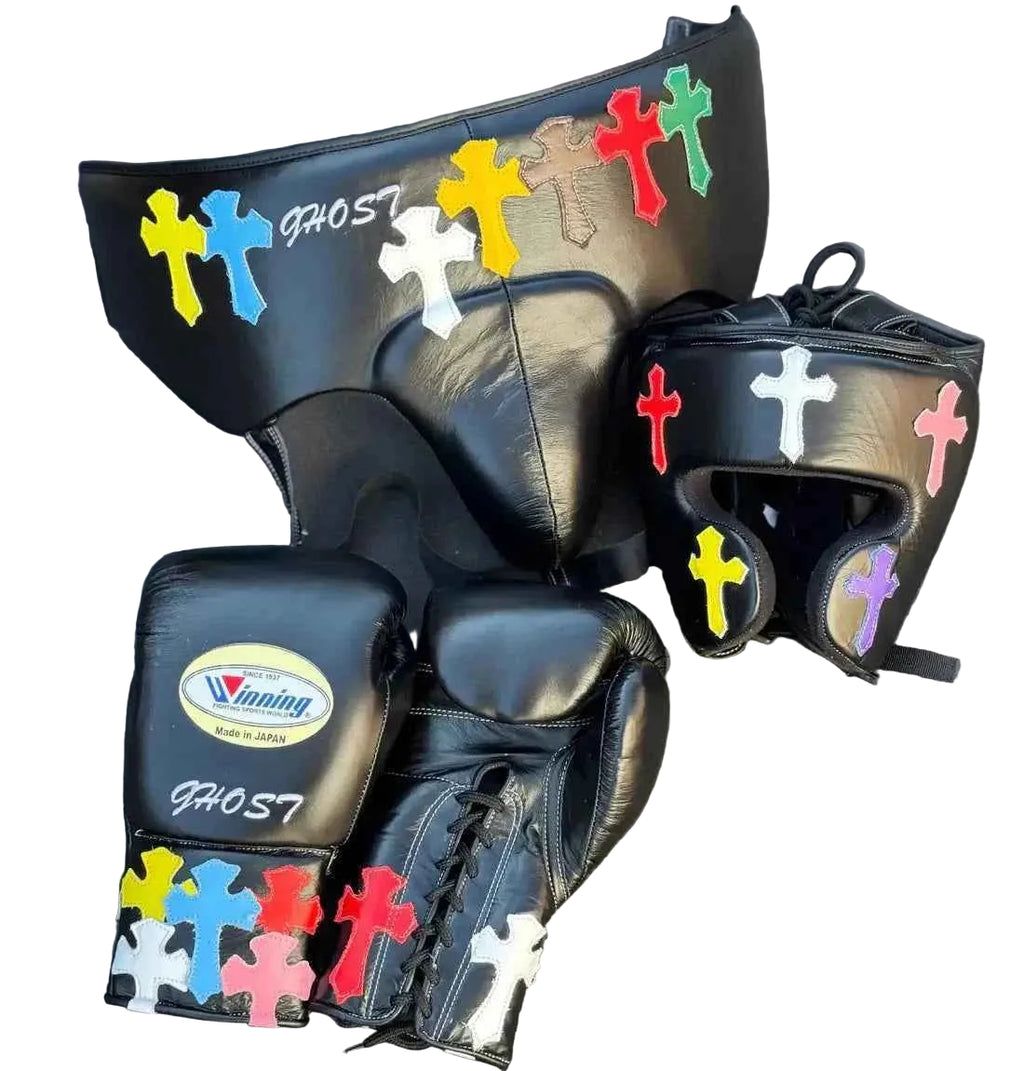 Winning Boxing Training Set - Custom Black Multi-Color Cross Patch Edition - PunchPro Boxing