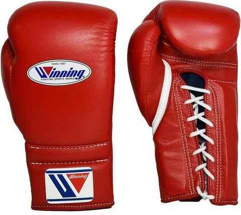 Winning Professional Lace-Up Boxing Gloves - Premium Red Edition Training & Sparring Gloves | Available in All Sizes (8oz–18oz) - PunchPro Boxing