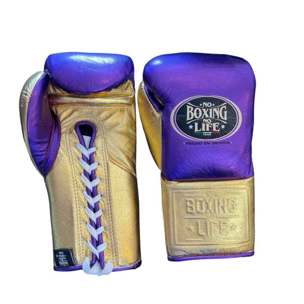 No Boxing No Life Professional Lace-Up Boxing Gloves - Metallic Purple & Gold Edition - PunchPro Boxing