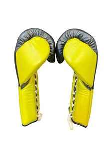 No Boxing No Life Boxing Gloves - Professional Lace-Up Black & Lime Green "Squad" Edition - PunchPro Boxing