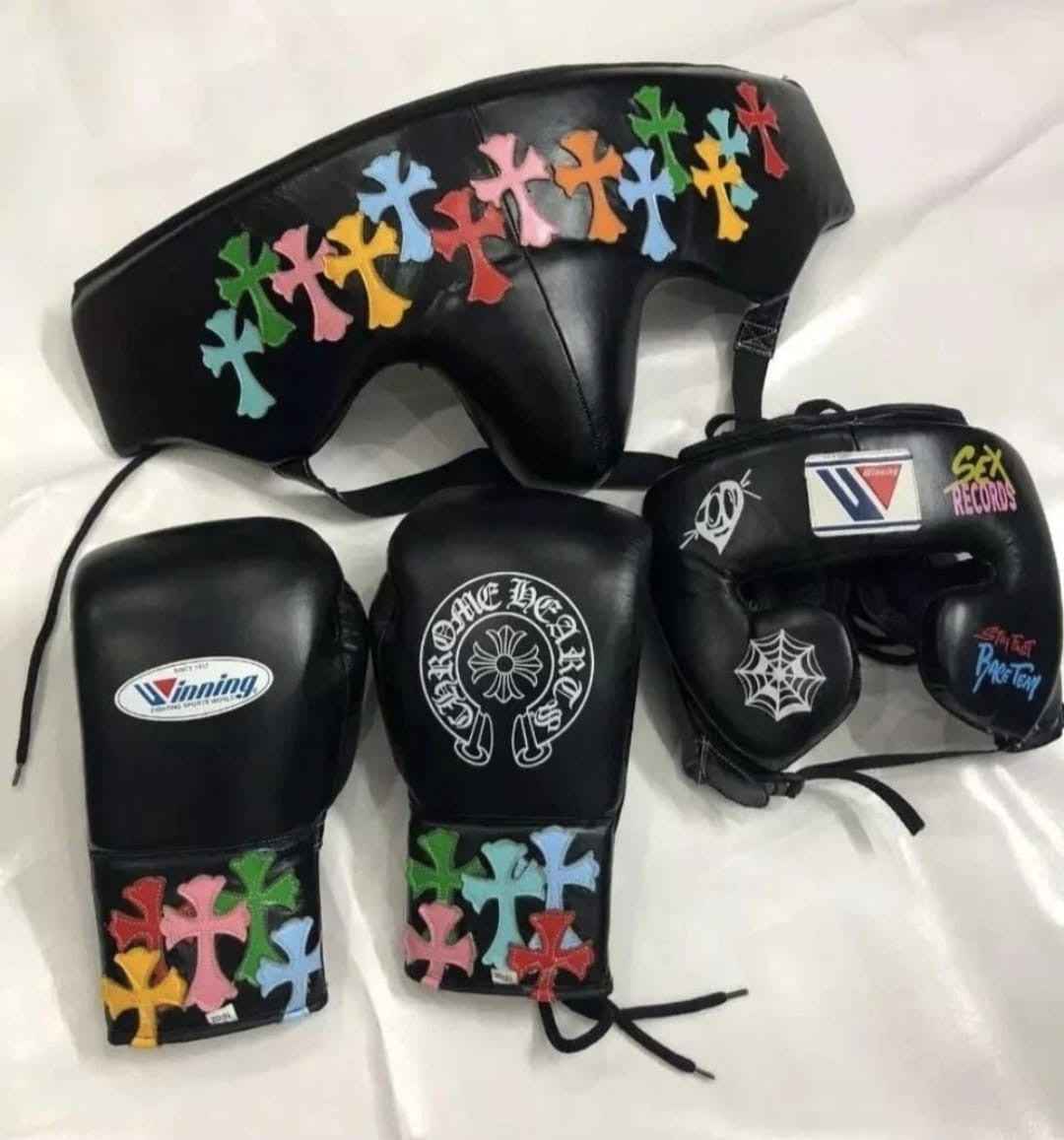 Winning Professional Boxing Training Set - Custom Chrome Hearts Multi-Color Cross Patch Edition - PunchPro Boxing