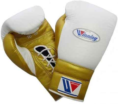 Winning Professional Lace-Up Boxing Gloves - White & Metallic Gold Custom - PunchPro Boxing