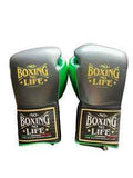 No Boxing No Life Professional Lace-Up Boxing Gloves - Grey & Forest Green Edition - PunchPro Boxing
