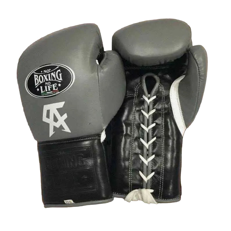 No Boxing No Life Professional Lace-Up Boxing Gloves - Grey & Black Edition - PunchPro Boxing