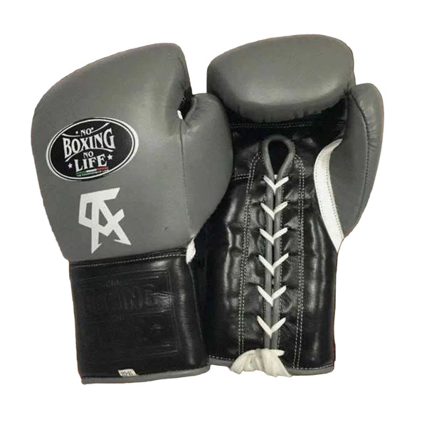 No Boxing No Life Professional Lace-Up Boxing Gloves - Grey & Black Edition - PunchPro Boxing