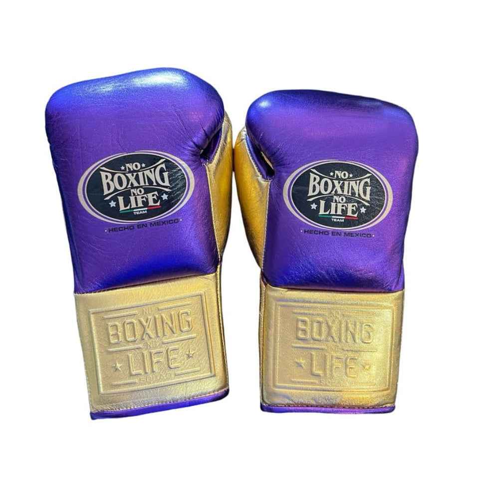 No Boxing No Life Professional Lace-Up Boxing Gloves - Metallic Purple & Gold Edition - PunchPro Boxing