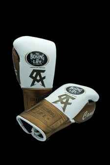 No Boxing No Life Boxing Gloves - Professional Lace-Up White & Bronze Edition - PunchPro Boxing
