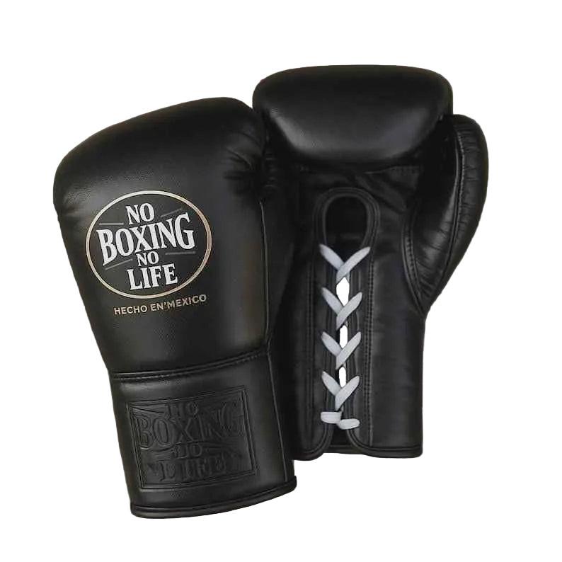 No Boxing No Life Professional Lace-Up Boxing Gloves - Matte Black Edition - PunchPro Boxing