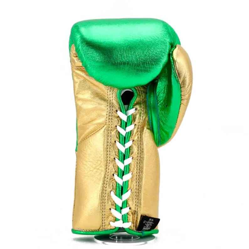 No Boxing No Life Professional Lace-Up Boxing Gloves - Metallic Lime Green & Gold Edition - PunchPro Boxing